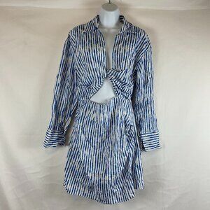 Sunday Up Dress S Blue White Stripe Low Cut Long Sleeve Cut Out Lined